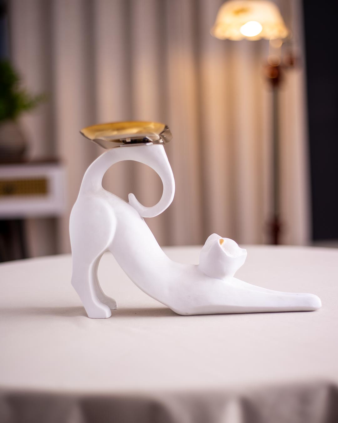 Frendorf | Felinova Tray-Tailed Katzenfigur | Einzigartige Deko-Skulptur | Modernes Design | Praktische Ablage