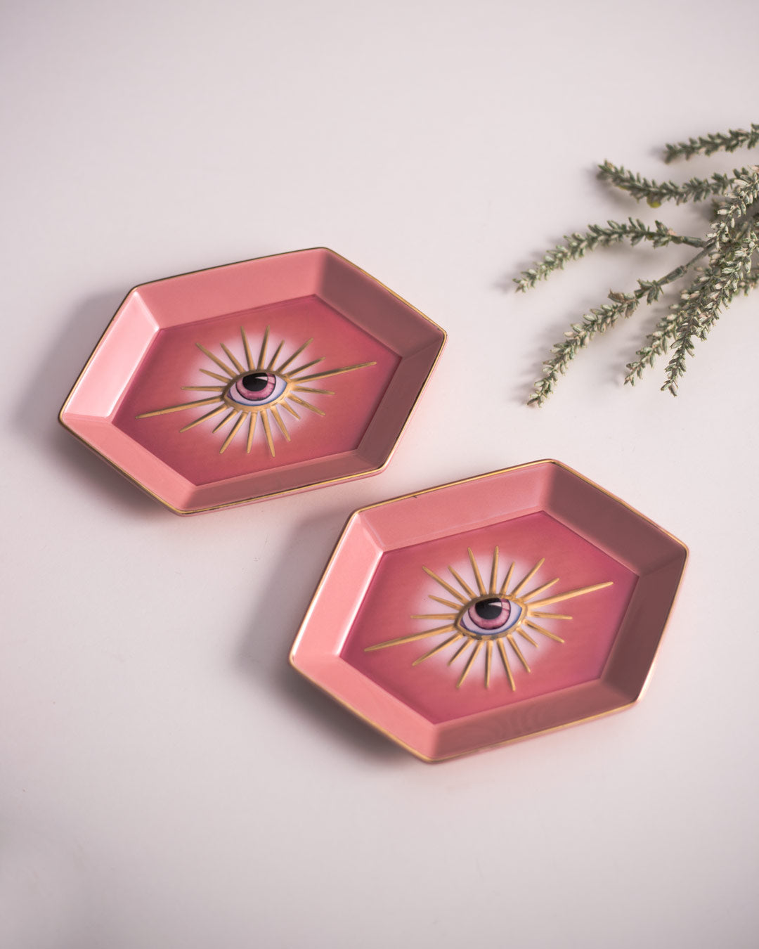 Evil Eye Sechseckige Ring Schale - Pink