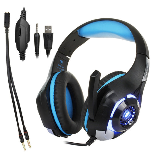 Frendorf | Beexcellent GM-1 Stereo-Bass-Gaming-Kopfhörer mit Mikrofon & LED-Licht, für PS4, Smartphone, Tablet, PC, Notebook (Blau)