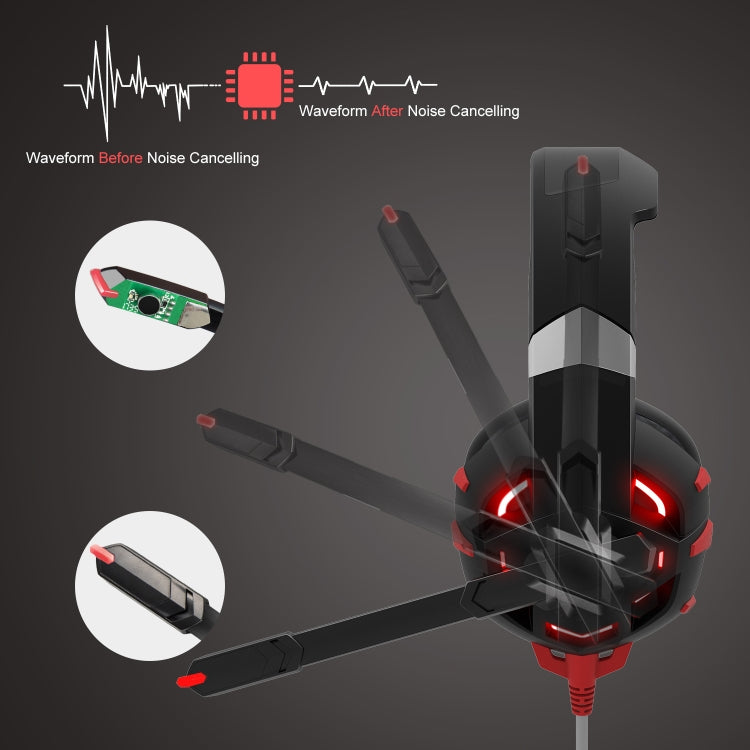 Frendorf | ONIKUMA K2A Over Ear Bass Stereo Surround Gaming Kopfhörer mit Mikrofon & LED-Lichtern (Schwarz Rot)
