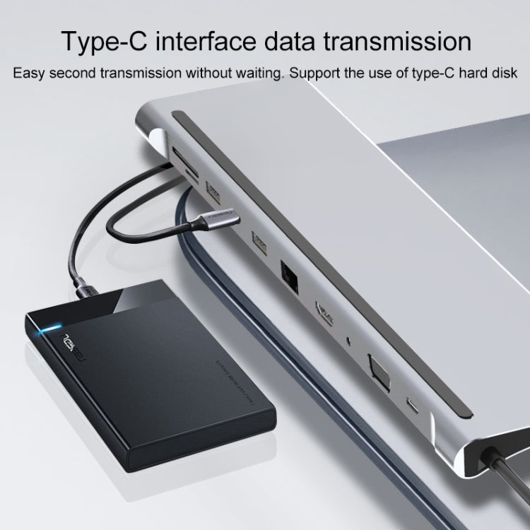 Frendorf | 11 in 1 RJ45 + 87W PD + SD/TF + USBx3 + HDMI + VGA + 3.5mm AUX zu Type-C HUB Adapter