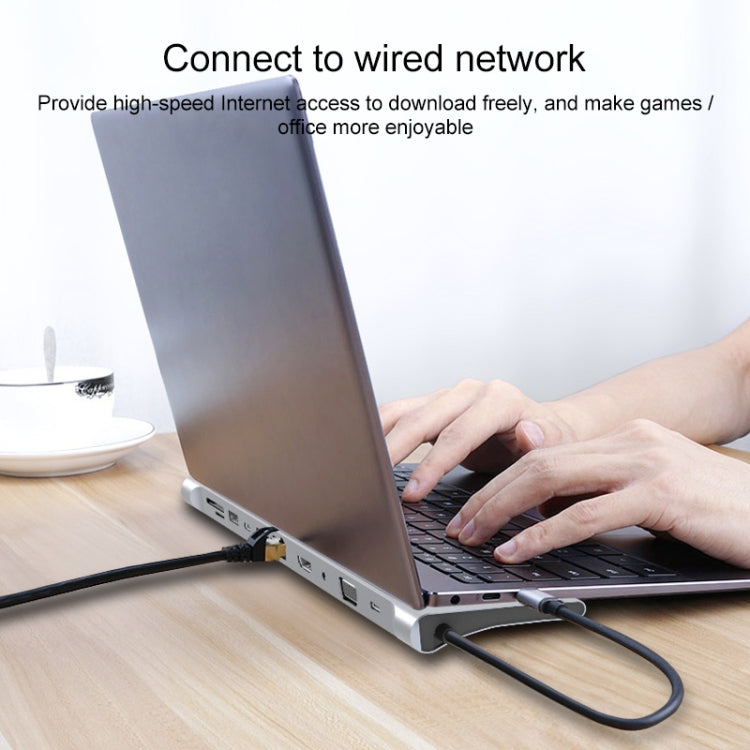 Frendorf | 11 in 1 RJ45 + 87W PD + SD/TF + USBx3 + HDMI + VGA + 3.5mm AUX zu Type-C HUB Adapter
