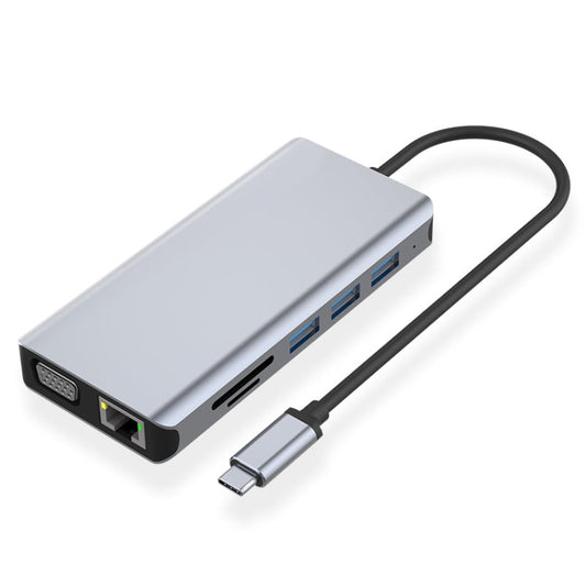 Frendorf | 12 in 1 RJ45 + 100W PD + SD/TF + USB3.0x5 + HDMI + VGA + 3.5mm AUX zu Type-C HUB Adapter