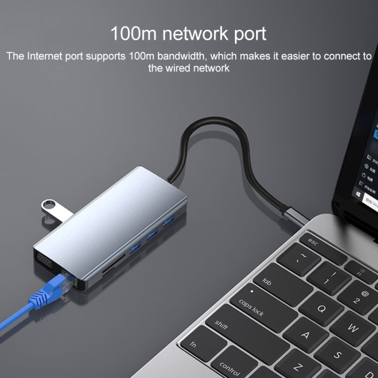 Frendorf | 12 in 1 RJ45 + 100W PD + SD/TF + USB3.0x5 + HDMI + VGA + 3.5mm AUX zu Type-C HUB Adapter