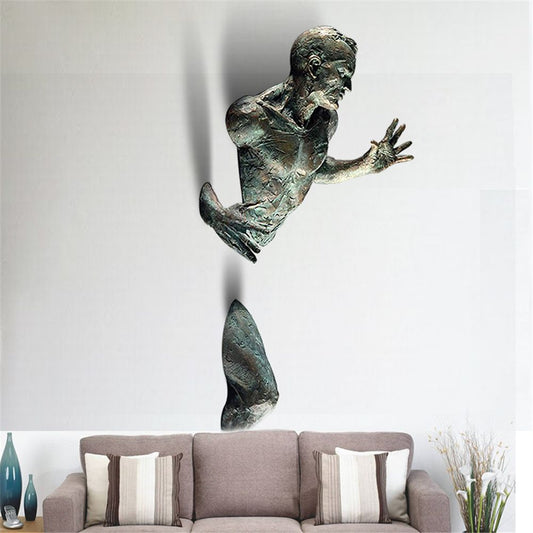 Imitation Kupferharz Ornament Abstrakte Figur Wandkunst Kletterer 3D Durch Wand Statue Skulptur