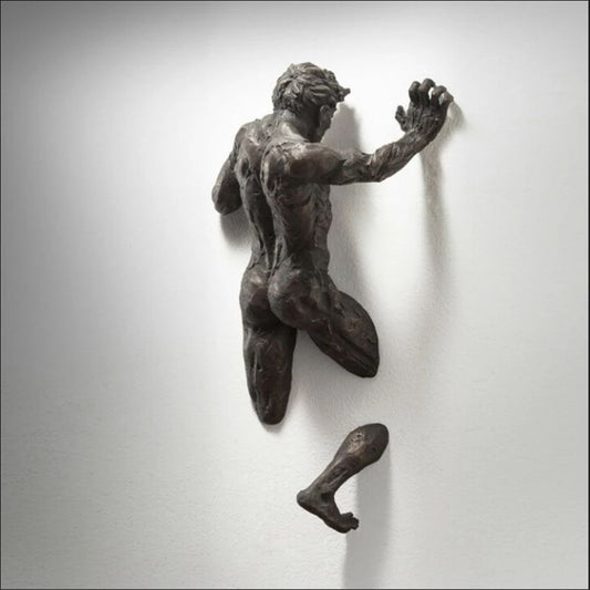 Imitation Kupferharz Ornament Abstrakte Figur Wandkunst Kletterer 3D Durch Wand Statue Skulptur