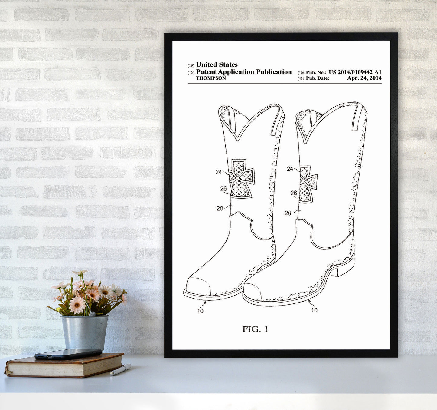 Cowboy Stiefel Patent Kunstdruck