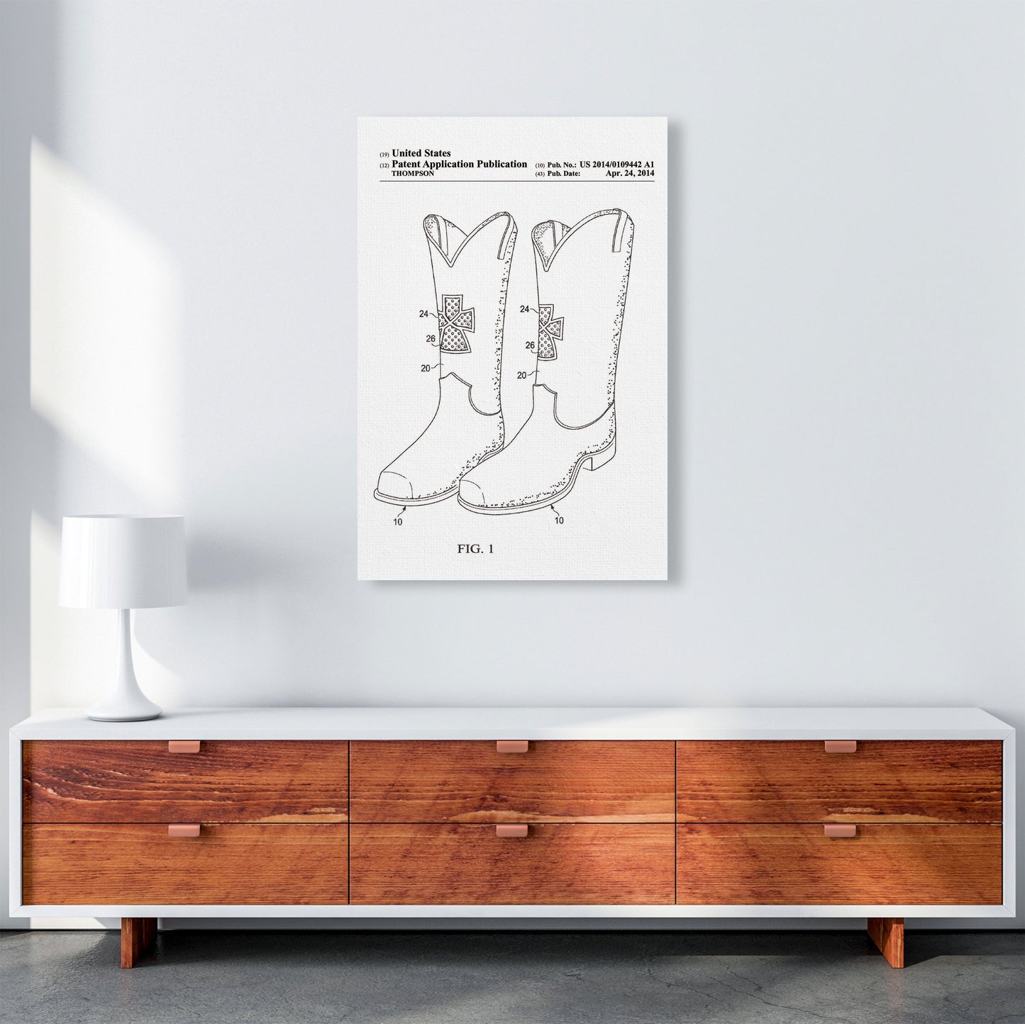 Cowboy Stiefel Patent Kunstdruck