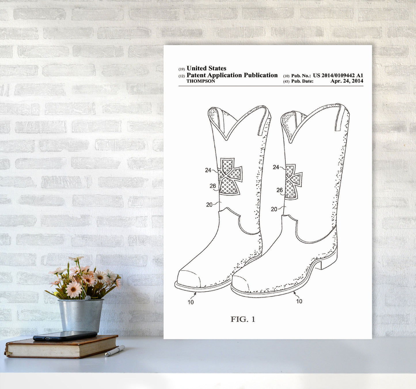 Cowboy Stiefel Patent Kunstdruck