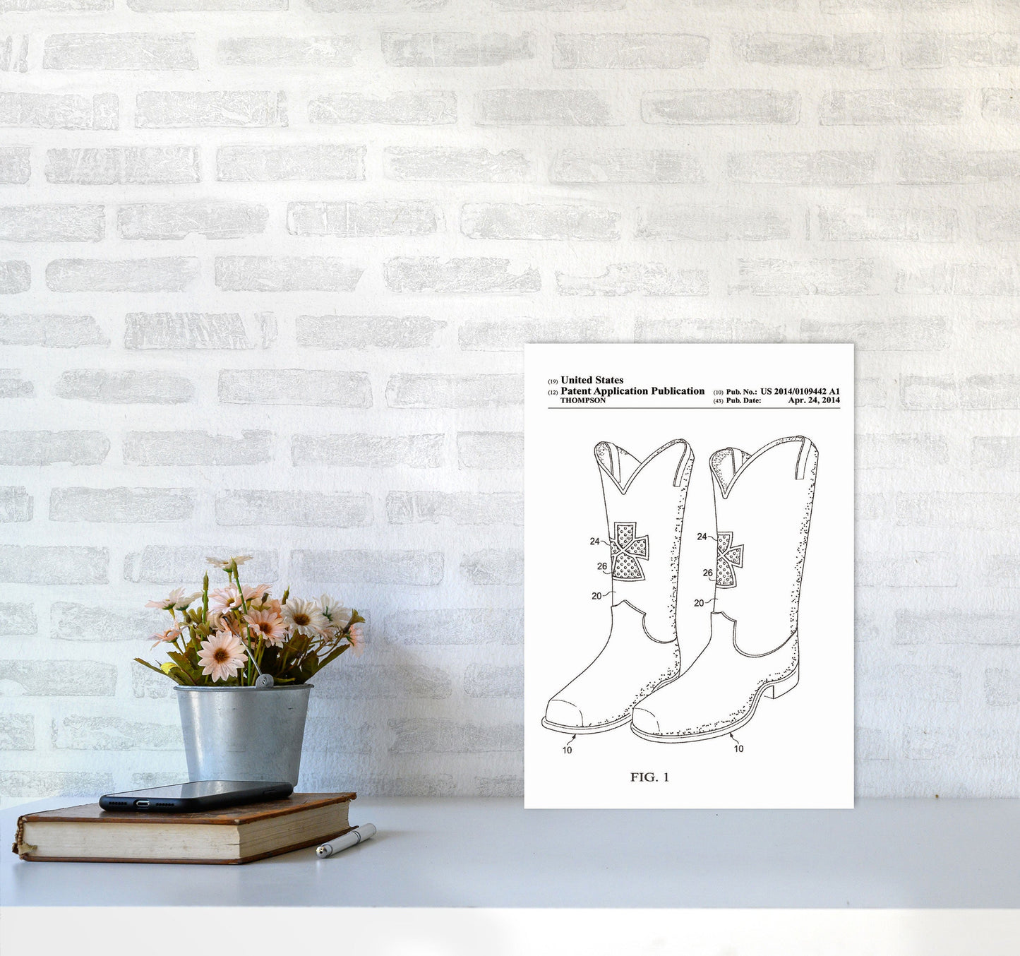 Cowboy Stiefel Patent Kunstdruck