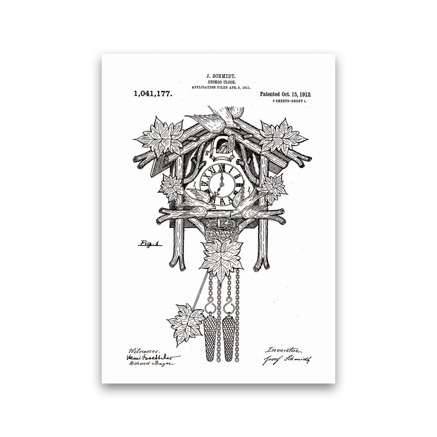 Kuckucksuhren Patent Kunstdruck