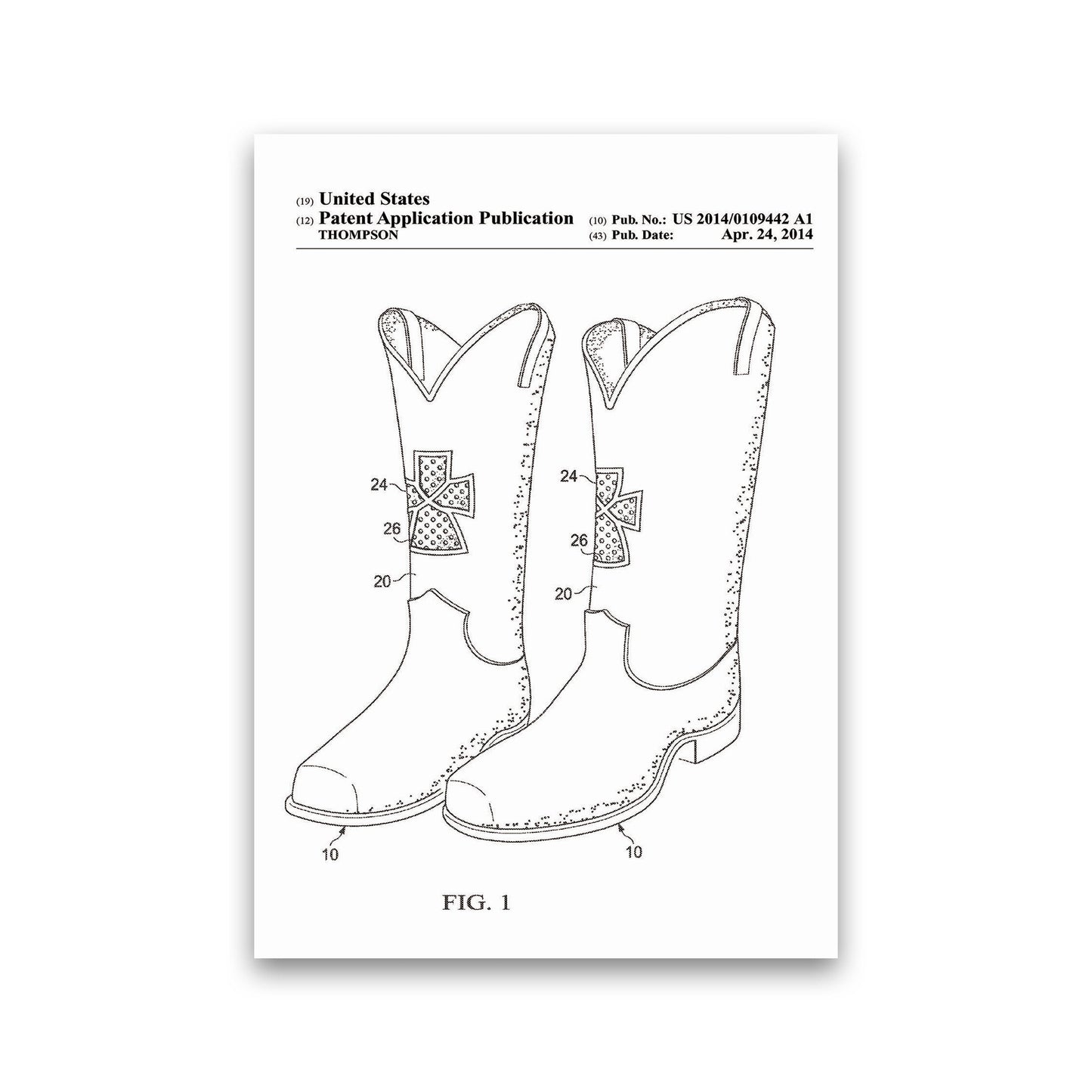 Cowboy Stiefel Patent Kunstdruck