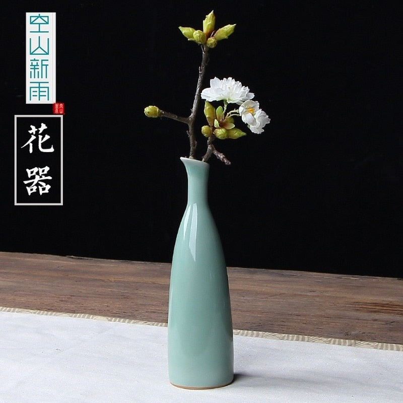 JINGDEZHEN Celadon Vase Chinesische Keramikkunst Dekoration Einfache Lange Blumen Vase Wohnkultur Bone China Vase Blumen Dekoration