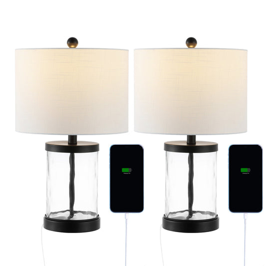 21" Moderne Designer-LED-Tischlampe aus Eisen/Wasserglas mit USB-Ladeanschluss