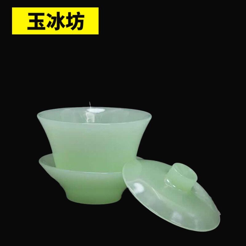 Jade Teekanne Teetasse zum Teekochen Hitzebeständiges Teeset Chinesisches Kung Fu Gaiwan Teekocher mit Deckel Schüssel mit Untertasse Teeaufguss