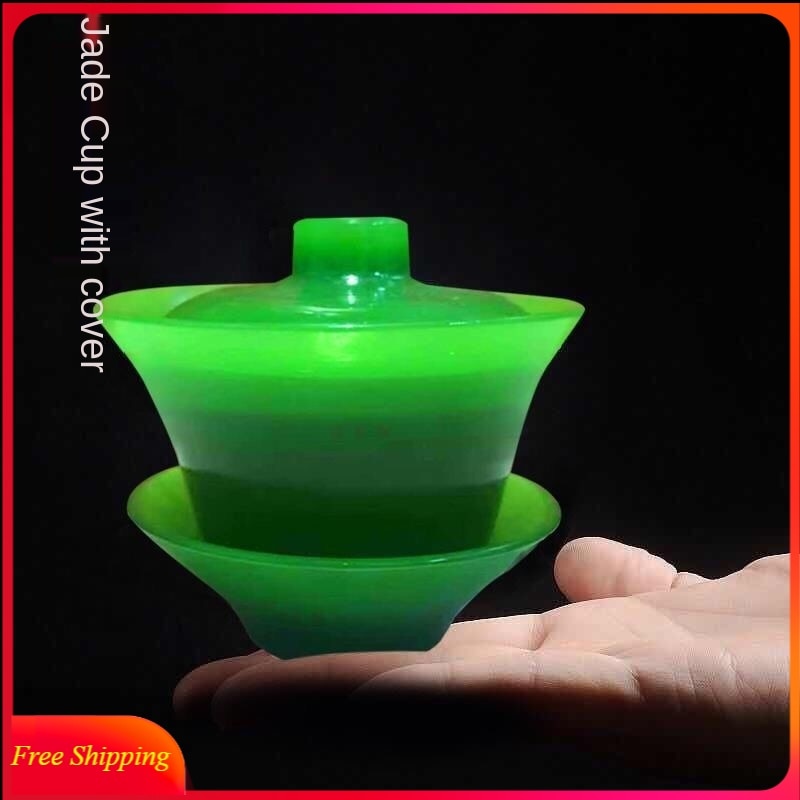 Jade Teekanne Teetasse zum Teekochen Hitzebeständiges Teeset Chinesisches Kung Fu Gaiwan Teekocher mit Deckel Schüssel mit Untertasse Teeaufguss