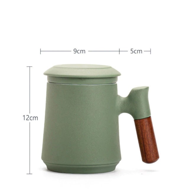 Frendorf | Japanische Keramische Teetasse Set mit Sieb und Deckel Handgemacht