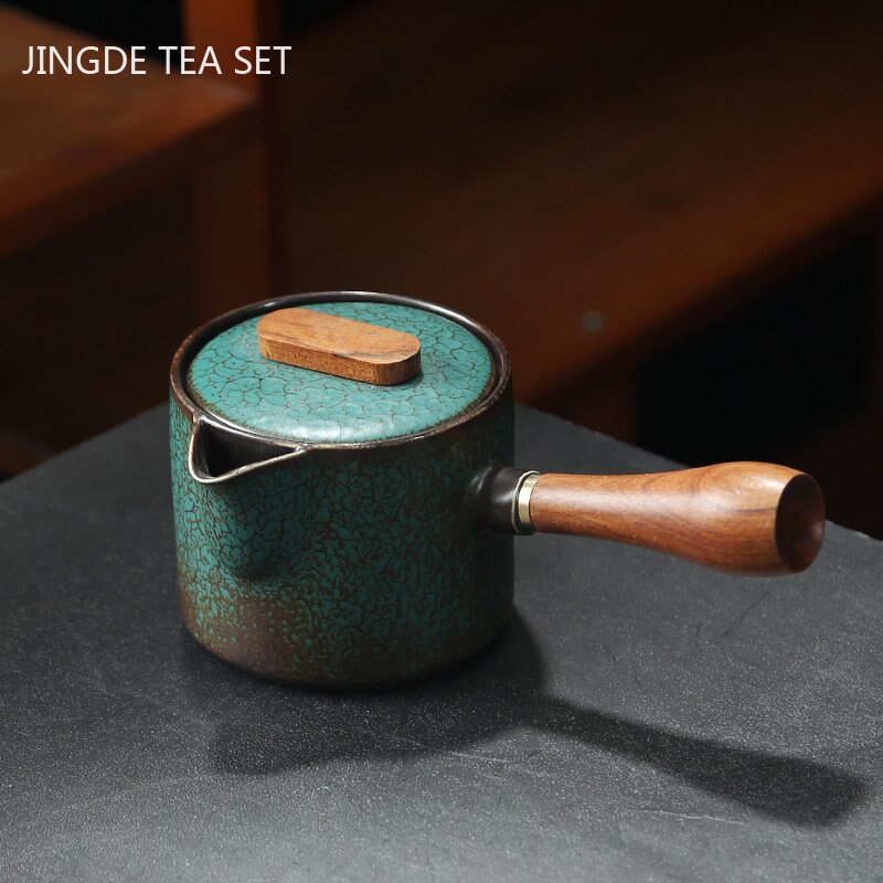 Japanische Keramiken Teekanne Retro Brennofenänderung Massivholzgriff Filter Teekanne Haushaltsporzellan Schönheit Kanne Teeset