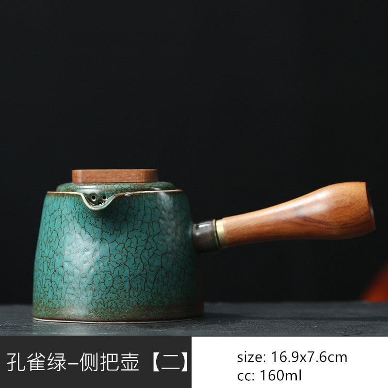 Japanische Keramiken Teekanne Retro Brennofenänderung Massivholzgriff Filter Teekanne Haushaltsporzellan Schönheit Kanne Teeset