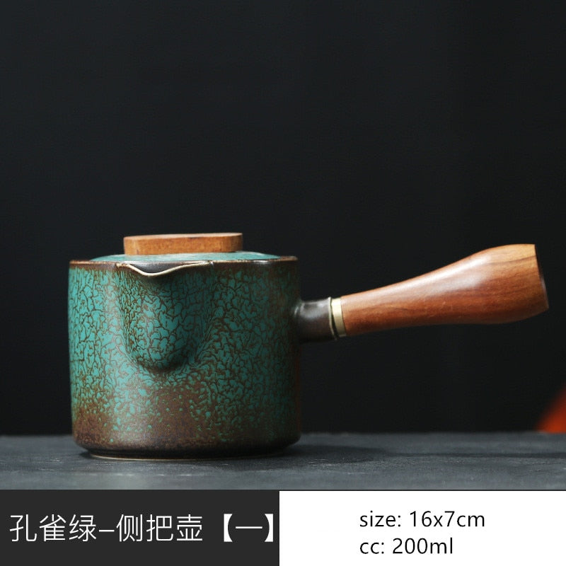 Japanische Keramiken Teekanne Retro Brennofenänderung Massivholzgriff Filter Teekanne Haushaltsporzellan Schönheit Kanne Teeset