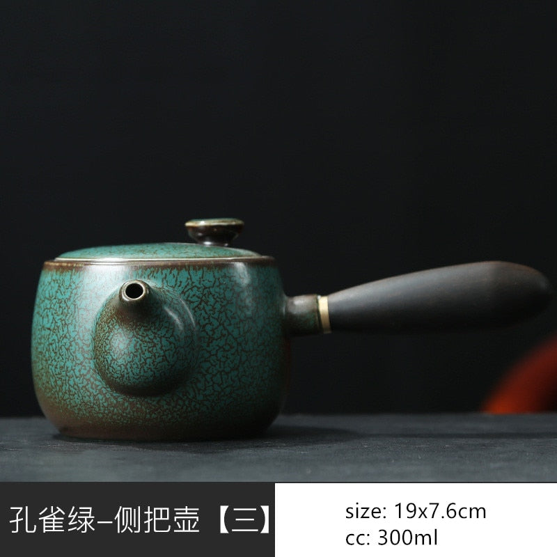 Japanische Keramiken Teekanne Retro Brennofenänderung Massivholzgriff Filter Teekanne Haushaltsporzellan Schönheit Kanne Teeset