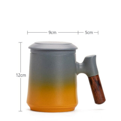 Japanische handgefertigte Keramik-Teetasse-Set mit Sieb und Deckel
