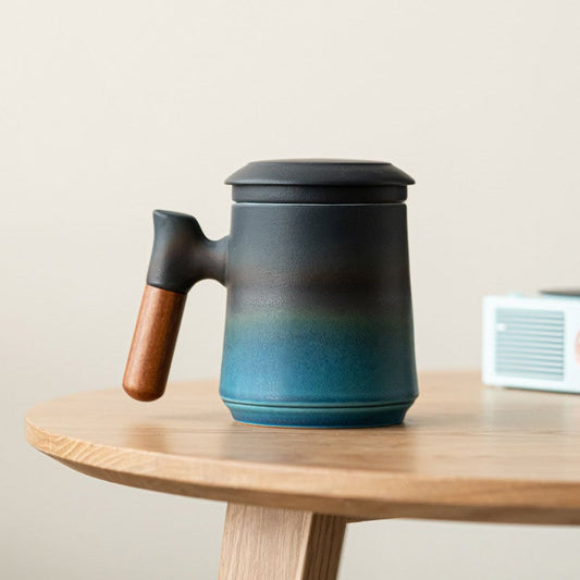 Japanische handgefertigte Keramik-Teetasse-Set mit Sieb und Deckel
