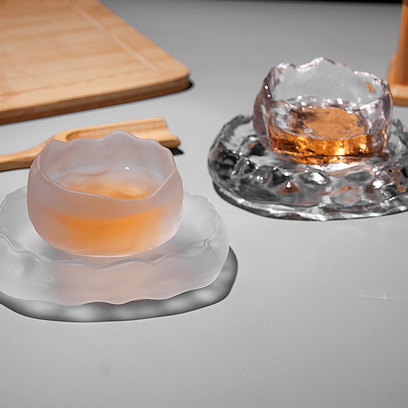 Japanische stil Glasbecher Verkostung Transparent/Gefrorene Teetassen Weißweinbecher Kongfu Meister Teetasse Teetasse und Teematte 2 Stil