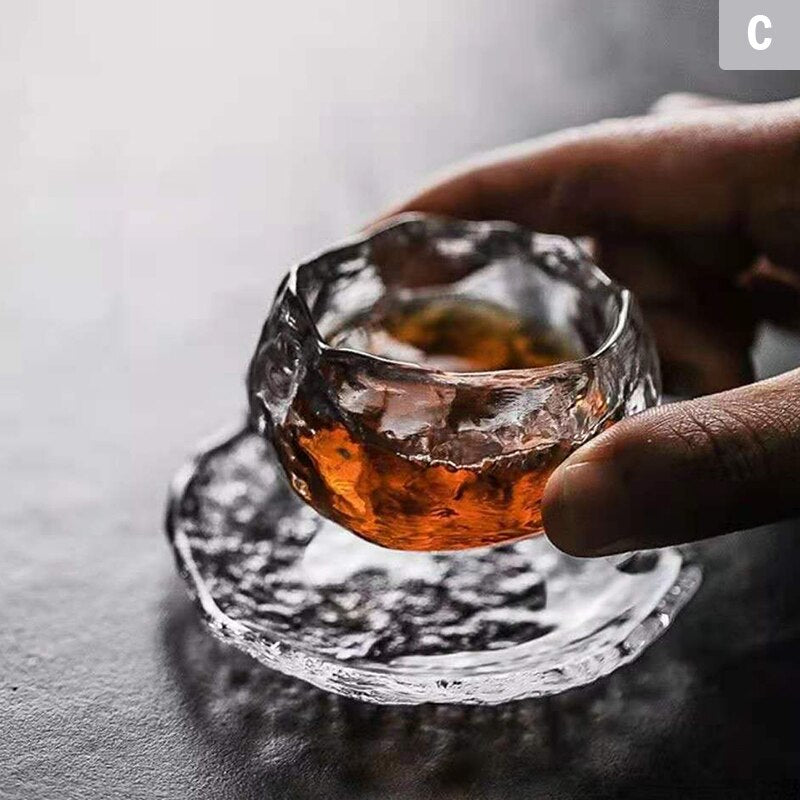 Japanische stil Glasbecher Verkostung Transparent/Gefrorene Teetassen Weißweinbecher Kongfu Meister Teetasse Teetasse und Teematte 2 Stil