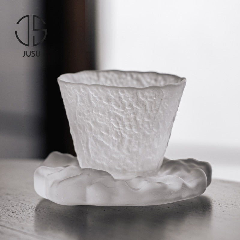 Japanischer Stil Glas Teetasse und Untertasse Set Glas Teetasse Kung Fu Kreative Kristall Kaffeetasse Espresso Tassen Luxus Sake Tasse Geschenk