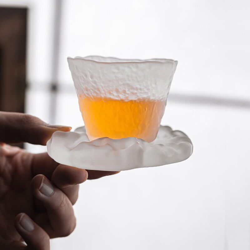 Japanischer Stil Glas Teetasse und Untertasse Set Glas Teetasse Kung Fu Kreative Kristall Kaffeetasse Espresso Tassen Luxus Sake Tasse Geschenk