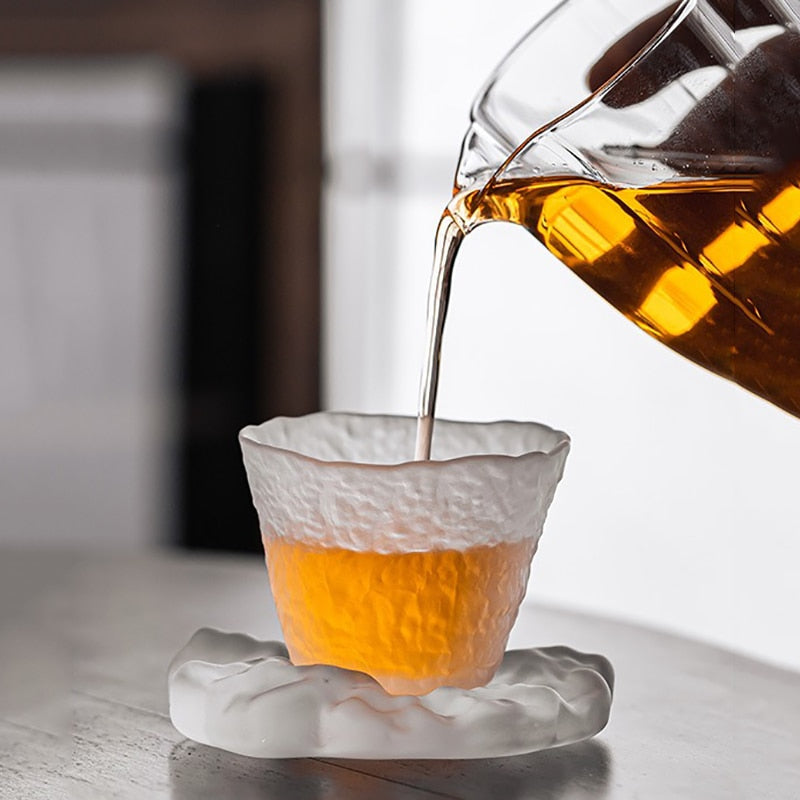 Japanischer Stil Glas Teetasse und Untertasse Set Glas Teetasse Kung Fu Kreative Kristall Kaffeetasse Espresso Tassen Luxus Sake Tasse Geschenk