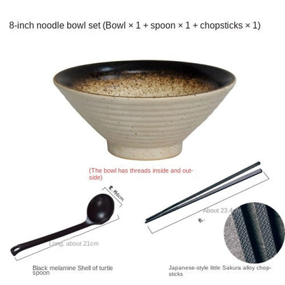 Japanisches kreatives Geschirrset, keramische Schüssel mit kommerziellem Bambushut, große Schüssel für Ramen, Reis, Nudeln, Suppe