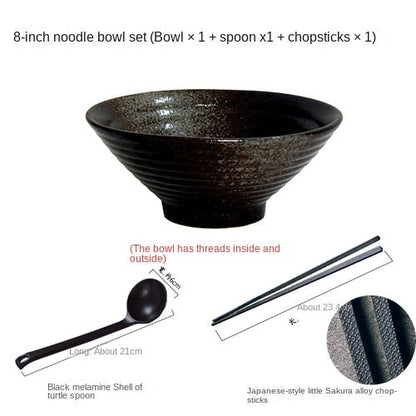 Japanisches kreatives Geschirrset, keramische Schüssel mit kommerziellem Bambushut, große Schüssel für Ramen, Reis, Nudeln, Suppe