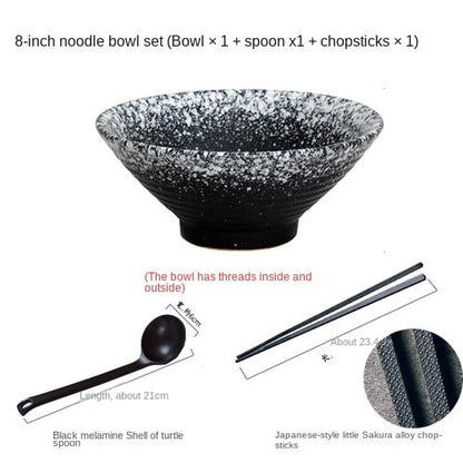 Japanisches kreatives Geschirrset, keramische Schüssel mit kommerziellem Bambushut, große Schüssel für Ramen, Reis, Nudeln, Suppe