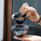 Jun Kiln Pfau Vergoldete Teetasse Jianzhan Meistertasse Keramik Teetasse Kung Fu Teeset Hutbecher Bunte Teetasse Chinesisches Teeset Teeware