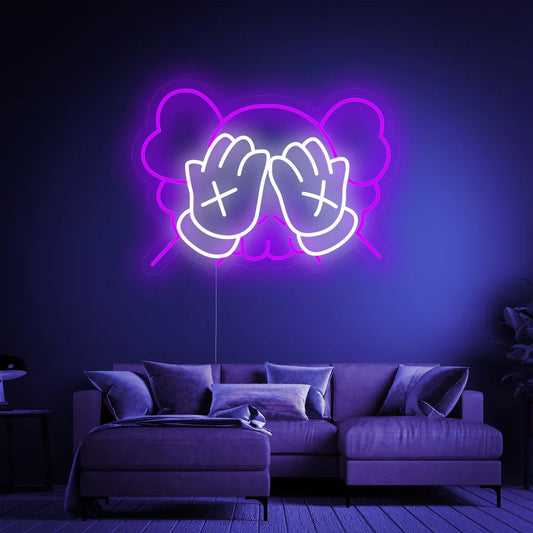 KAWS-inspirierte Cartoon-Hände Neon-Schild für moderne Kunsträume und Studios