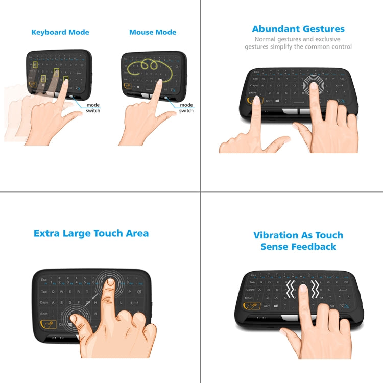 Frendorf | H18 2.4GHz Mini Wireless Air Mouse QWERTY Tastatur mit Touchpad / Vibration für PC, TV (Schwarz)