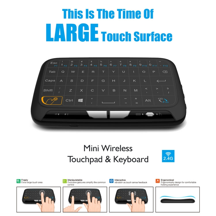 Frendorf | H18 2.4GHz Mini Wireless Air Mouse QWERTY Tastatur mit Touchpad / Vibration für PC, TV (Schwarz)