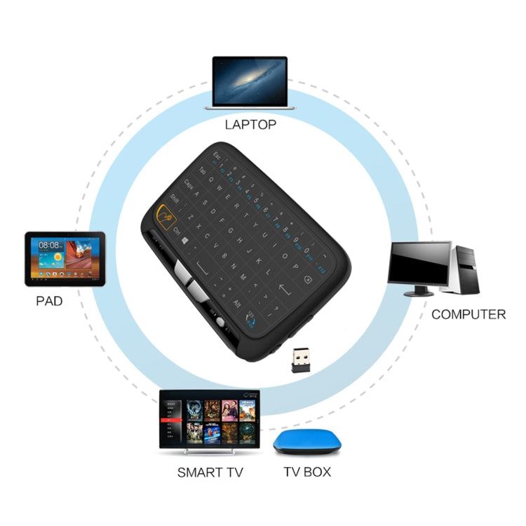 Frendorf | H18 2.4GHz Mini Wireless Air Mouse QWERTY Tastatur mit Touchpad / Vibration für PC, TV (Schwarz)