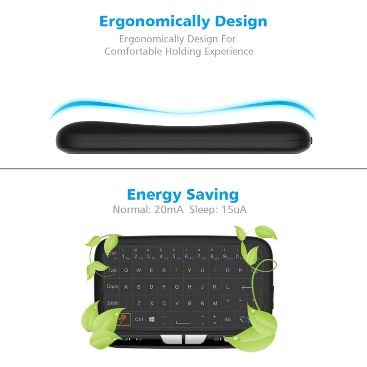 Frendorf | H18 2.4GHz Mini Wireless Air Mouse QWERTY Tastatur mit Touchpad / Vibration für PC, TV (Schwarz)