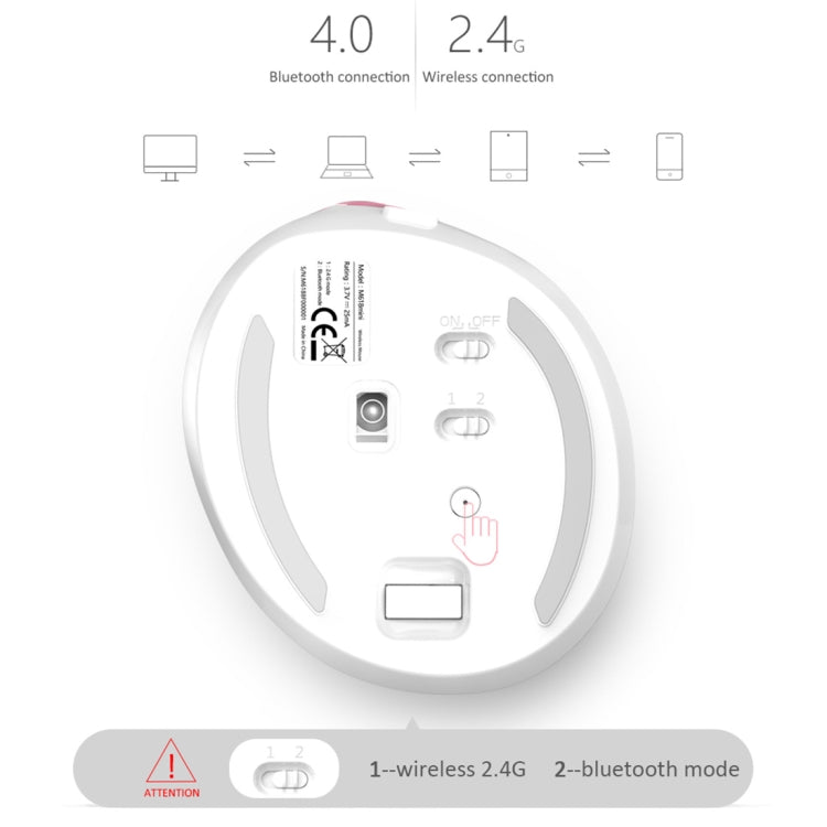 Frendorf | DELUX M618 Mini 2.4G Wireless 2400DPI USB wiederaufladbare ergonomische vertikale Maus (Pink)
