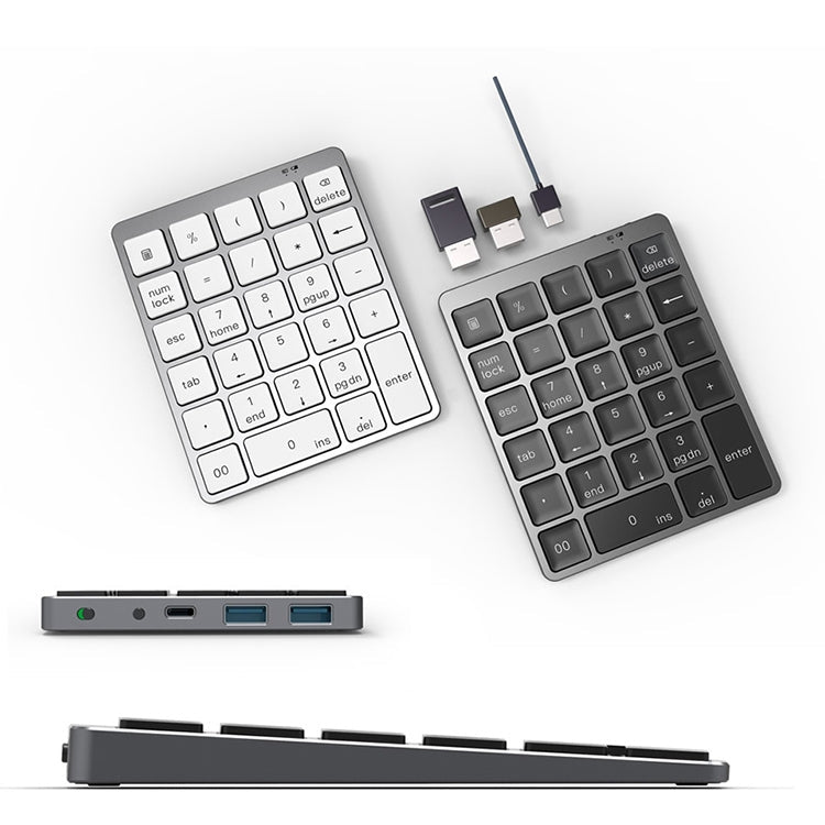Frendorf | N970 Pro Dual Modes Aluminiumlegierung Wiederaufladbare Drahtlose Bluetooth Ziffernkeyboard mit USB HUB (Grau)