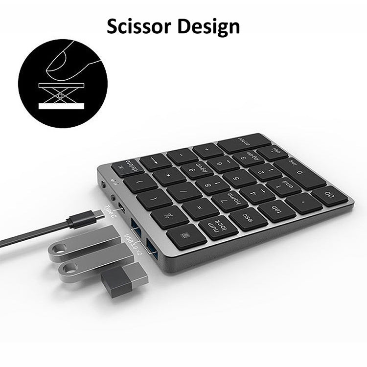 Frendorf | N970 Pro Dual Modes Aluminiumlegierung Wiederaufladbare Drahtlose Bluetooth Ziffernkeyboard mit USB HUB (Grau)