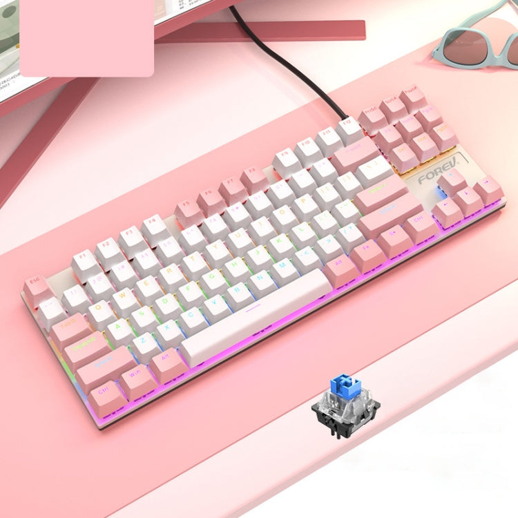Frendorf | FOREV FV-301 87-Tasten Blau Achse Mechanische Gaming Tastatur, Kabellänge: 1,6 m (Pink + Weiß)