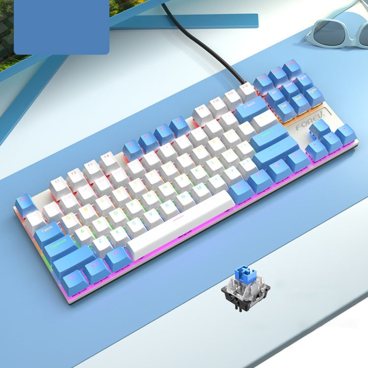 Frendorf | FOREV FV-301 87-Tasten Blau-Achse Mechanische Gaming-Tastatur, Kabellänge: 1,6m (Weiß Blau)