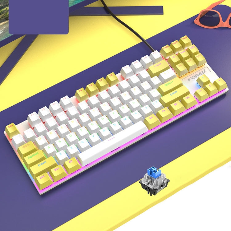 Frendorf | FOREV FV-301 87-Tasten Blauachse Mechanische Gaming Tastatur, Kabellänge: 1,6m(Gelb + Weiß)