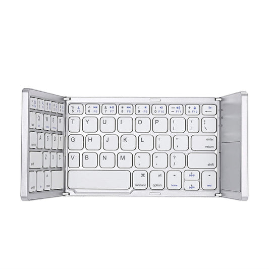 Frendorf | B033 Wiederaufladbare 3-fach faltbare 64 Tasten Bluetooth Wireless Tastatur mit Touchpad (Silber)
