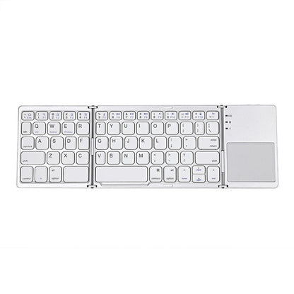 Frendorf | B033 Wiederaufladbare 3-fach faltbare 64 Tasten Bluetooth Wireless Tastatur mit Touchpad (Silber)