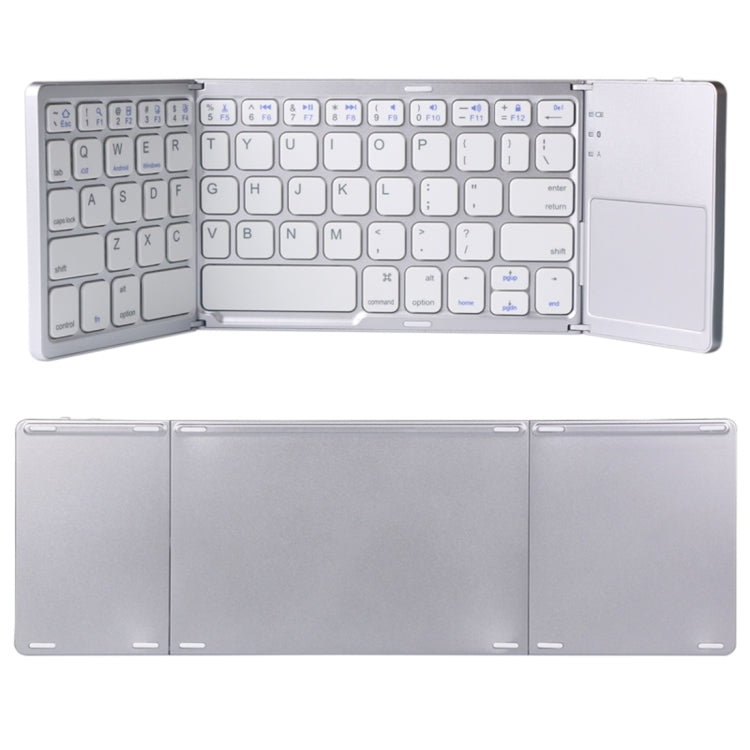 Frendorf | B033 Wiederaufladbare 3-fach faltbare 64 Tasten Bluetooth Wireless Tastatur mit Touchpad (Silber)